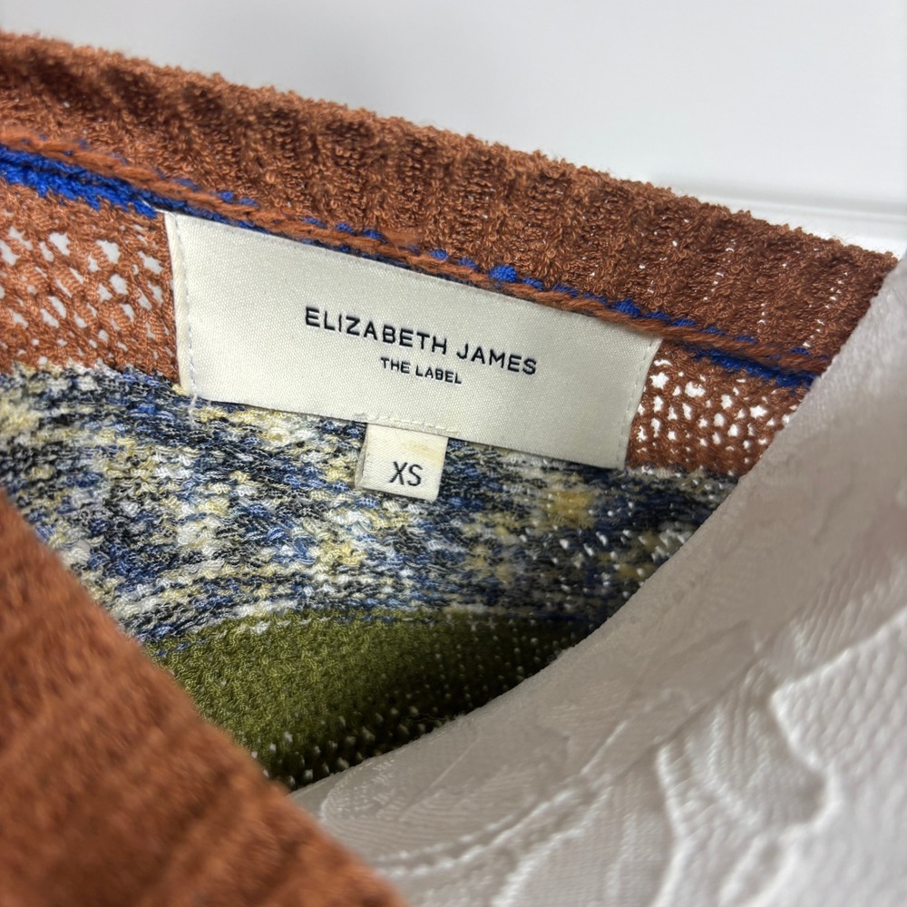 Elizabeth James The Label Striped Knit Puff Sleeve Crewneck Sweater Top Women XS - Picture 7 of 8